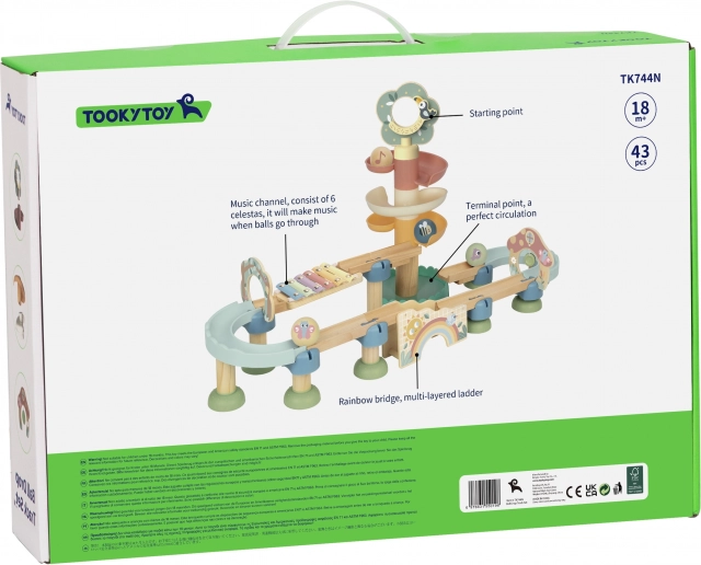 Piste de billes en bois avec Xylophone Tooky Toy 44 pièces