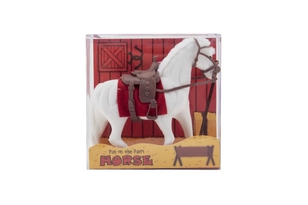 Cheval en peluche avec selle 18cm 3 couleurs dans boîte 16x16,5x5,5cm