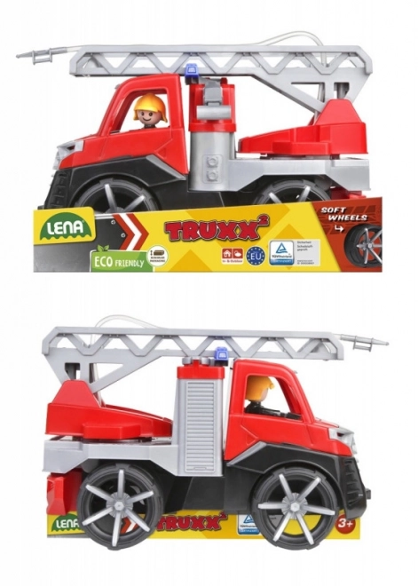Auto Truxx 2 pompiers pulvérisant de l'eau en plastique 29cm avec figurine