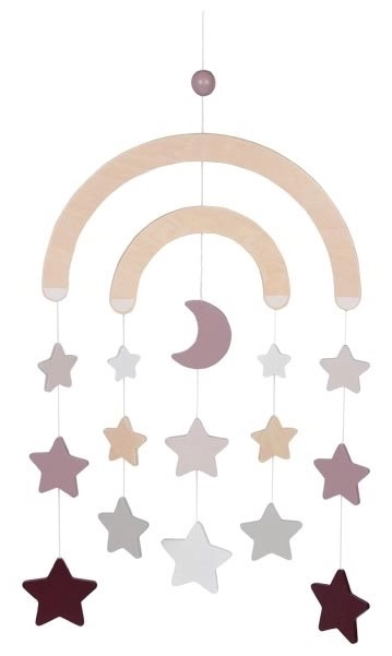 Mobile suspendu en bois au-dessus du lit - étoiles violettes
