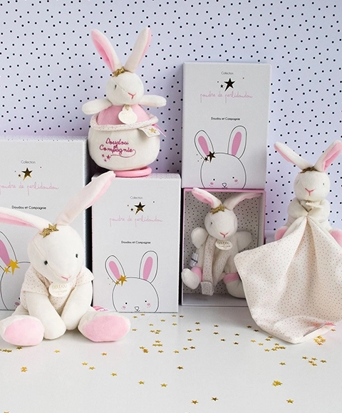 Doudou Jouet avec attache-tétine lapin 15 cm