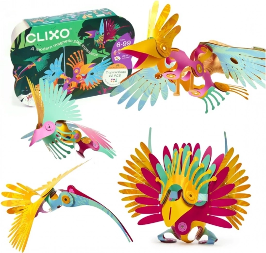 Jeux de construction magnétiques Clixo - Oiseaux tropicaux - 22 pièces