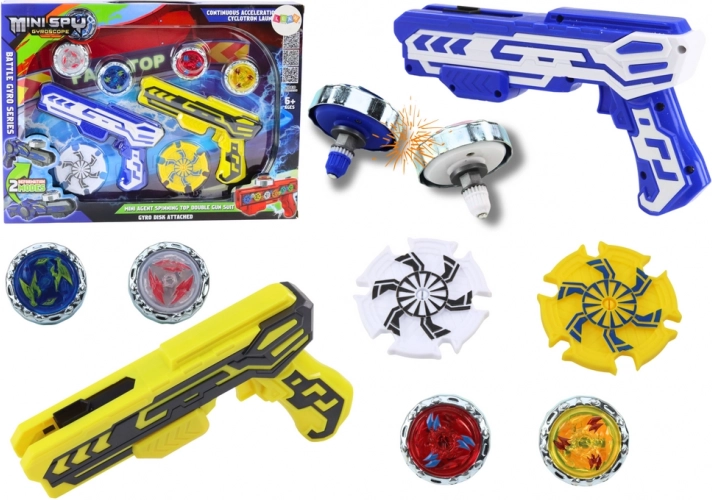 Set de pistolets lanceurs avec 4 disques métalliques lumineux – bleu et jaune