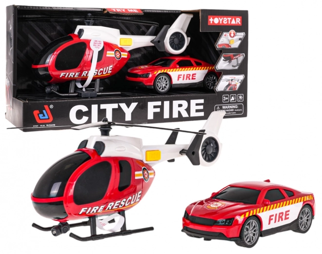 Ensemble hélicoptère + camion de pompiers
