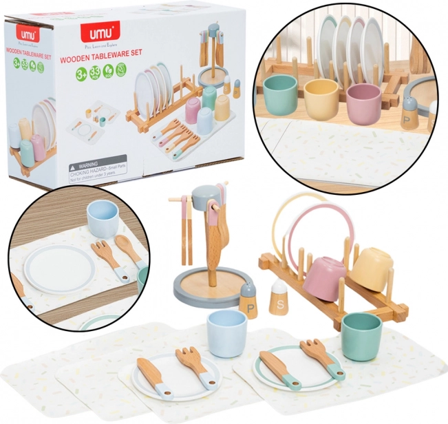 Ensemble de vaisselle en bois pour enfants 33 pièces