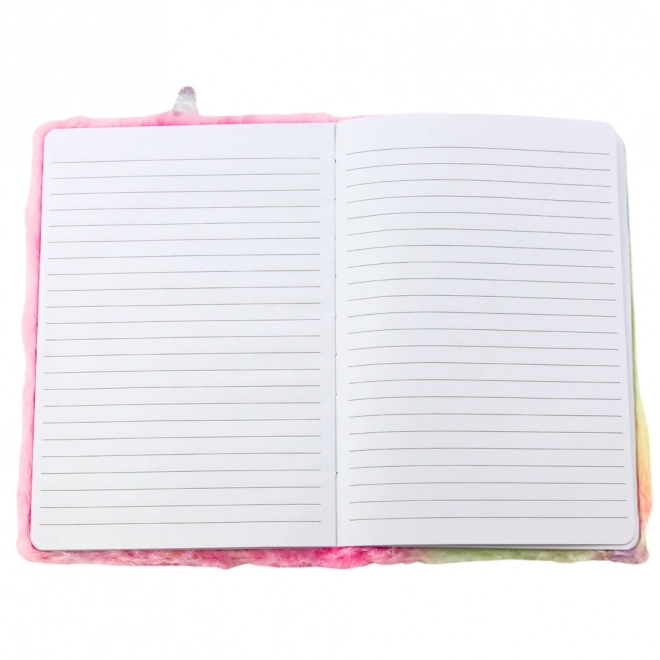 Cahier en peluche avec licorne rose arc-en-ciel