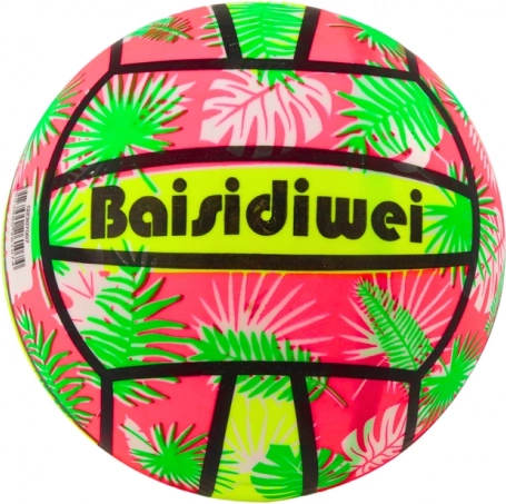 Balle en caoutchouc brillante à feuilles rose‑vert 24 cm