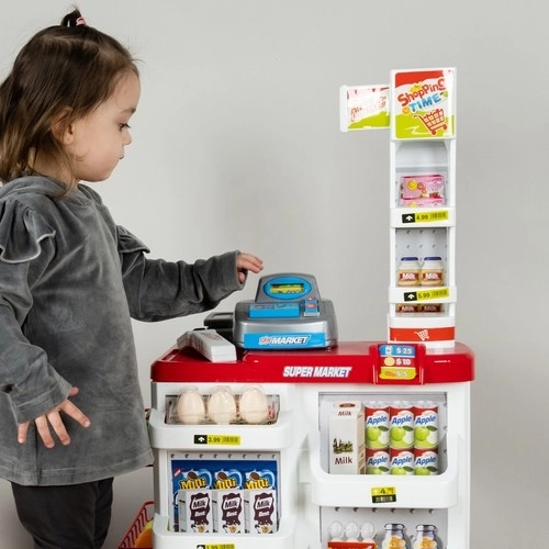 Supermarché avec caisse, panier et accessoires