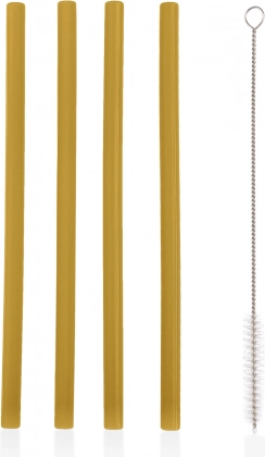 Pailles en silicone 4 pcs, Moutarde Jaune
