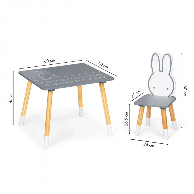 Table et chaise enfants avec motif lapin, ensemble de meubles Ecotoys