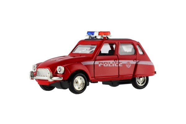 Voiture de police rétro 11cm en métal/plastique à rétrofriction sur batterie avec lumière 4 types