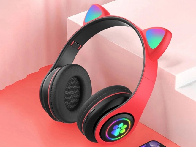 Casque sans fil bluetooth radio fm mp3 oreilles de chat éclairage led