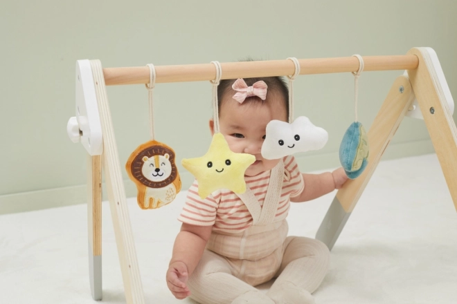 Portique en bois avec jouets