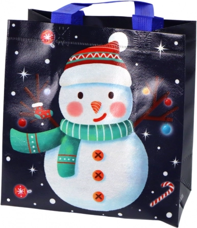 Sac cadeau en tissu avec bonhomme de neige, foncé, 23 × 21,5 × 11 cm