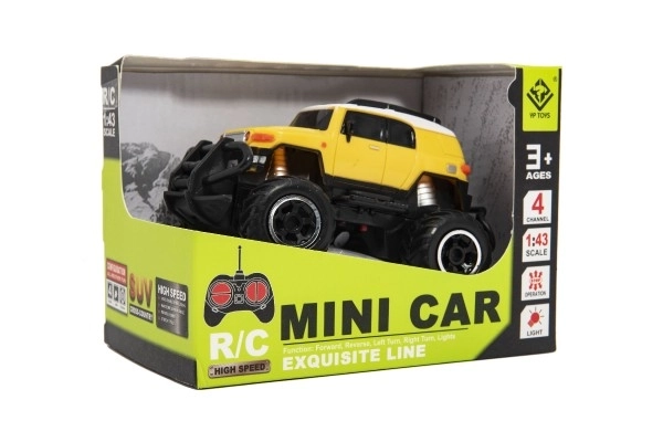 Auto RC mini SUV plastique 14cm 27MHz à téléc. sur batt. avec lumièr. 2 couleurs en boîte 16x12x10