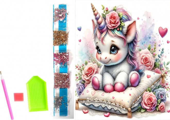 NORIMPEX Peinture diamantée sur toile Licorne fleurie 23x30cm