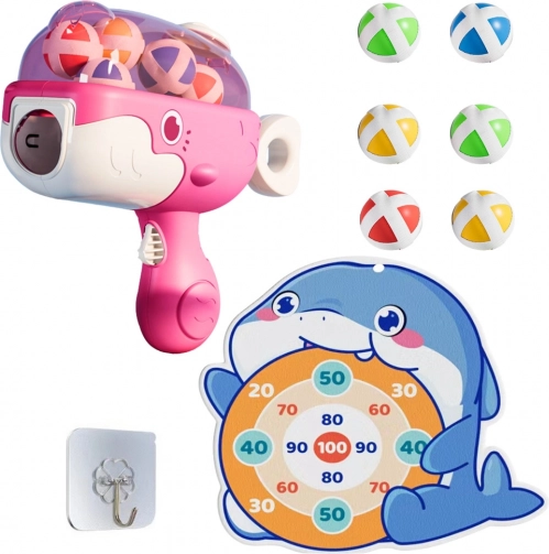 Pistolet rose pour enfants à balles auto-agrippantes avec cible en forme de baleine