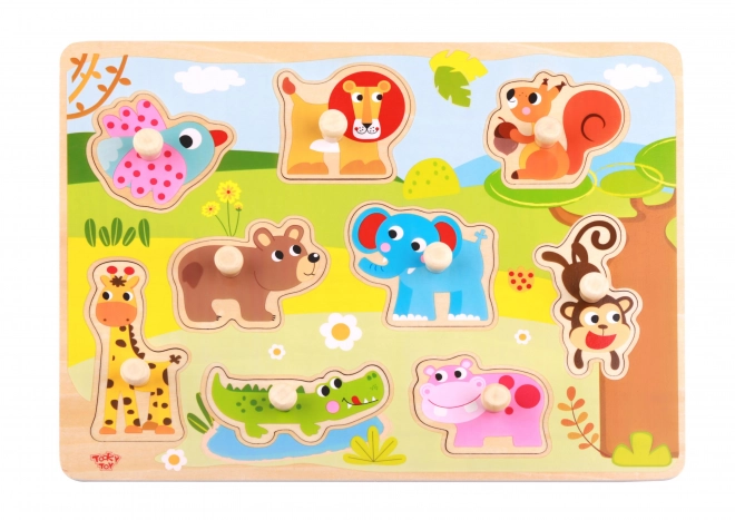 Puzzle en bois avec animaux et poignées