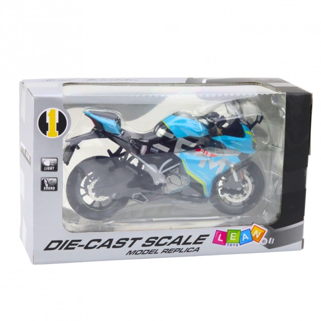 Moto sportive en métal bleu 1:12