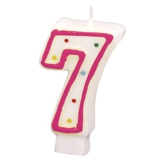 Bougie d'anniversaire colorée numéro 7 avec des pois