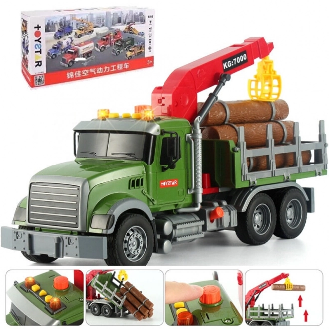 Camion avec grue transportant du bois Lumières Sons