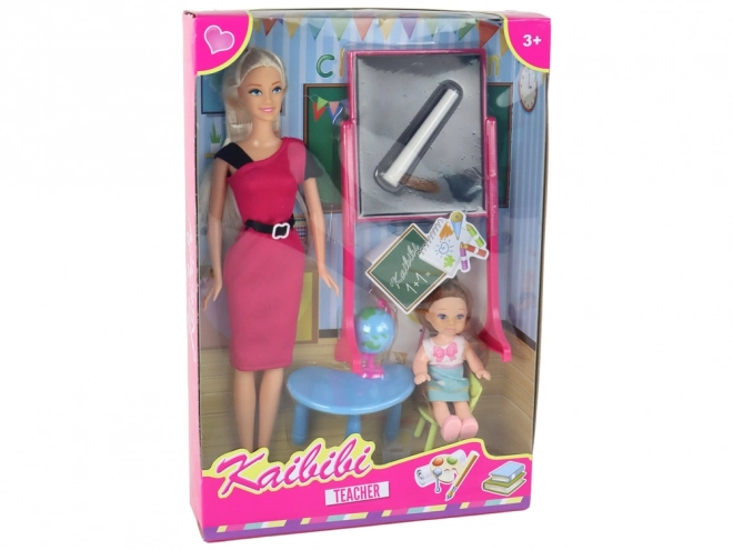 Ensemble de jeu enseignante avec élève et accessoires scolaires
