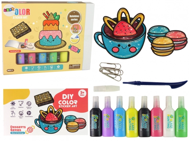 Ensemble pour peinture sur verre Friandises DIY 8 couleurs paillettes