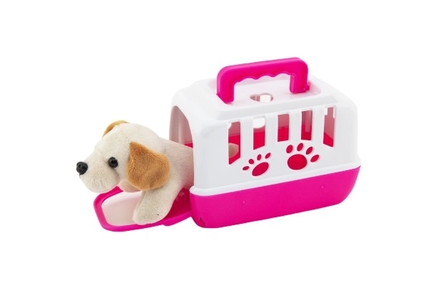 Animal en peluche chien dans une boîte de transport en plastique 15cm mix couleurs 12 pcs dans la boîte