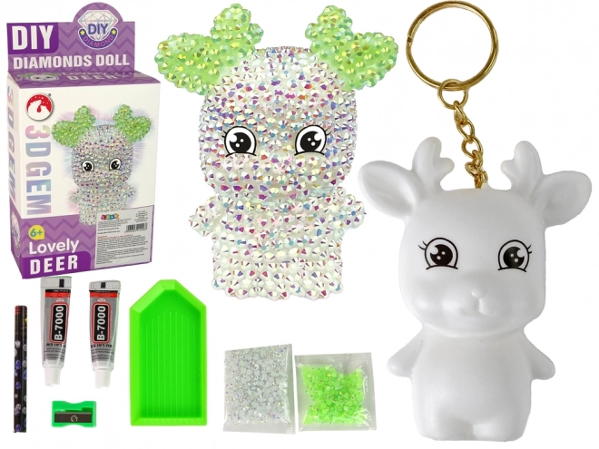 Kit créatif DIY Pendentif renne en cristal 3D blanc