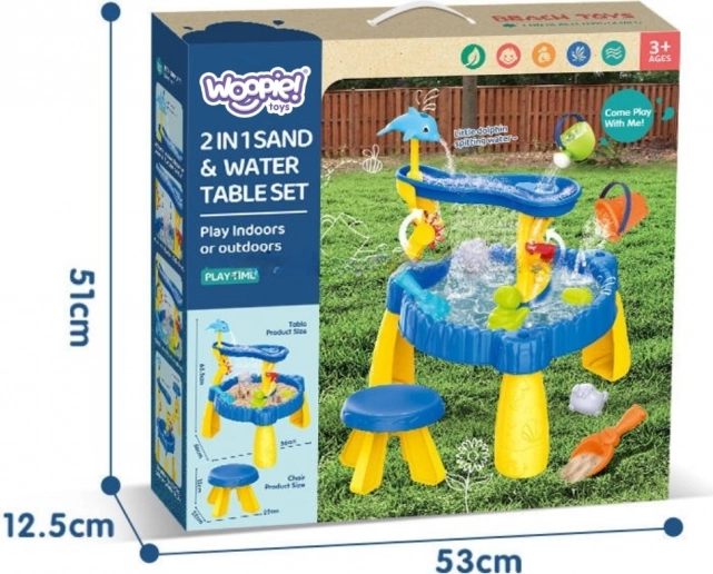 Woopie Table jeu sable et eau XL avec chaise 2-en-1 Dauphin 12 él.