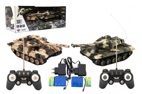 Tank RC 2ks 25cm bataille de chars+paquet recharge 27MHZ et 40MHz camouflé avec son et lumière dans la boîte 50x20x23cm