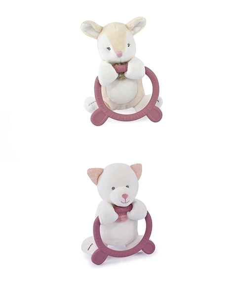 Doudou jouet en peluche avec anneau de dentition