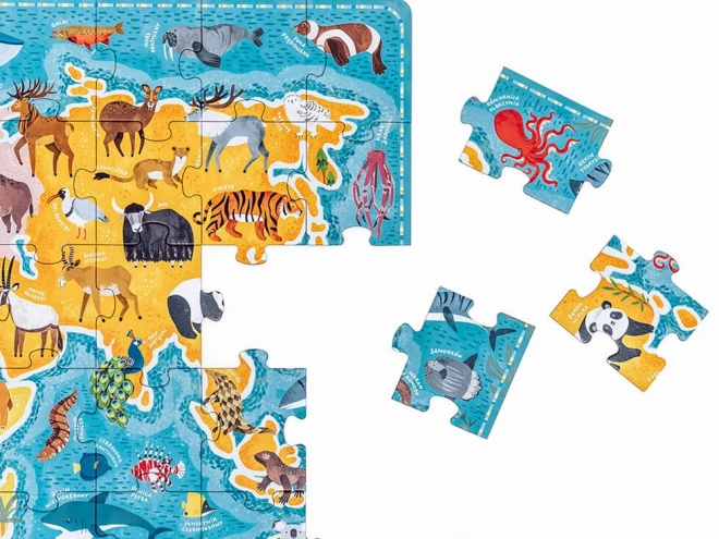 Puzzle 60 pièces Puzzlove - Carte du monde Animaux