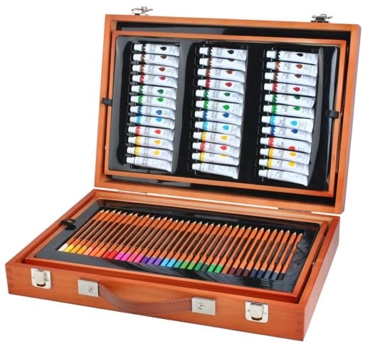 Grande trousse en bois pour petits artistes 174 pièces