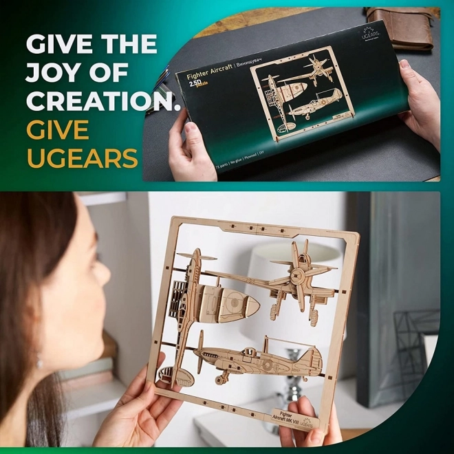 Ugears puzzle mécanique en bois Avion de chasse