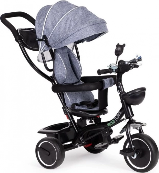 ECOTOYS Tricycle avec toit et barre de poussée gris