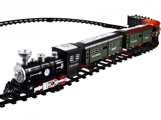 Chemin de fer avec voies Locomotive avec wagons vapeur + lumière RC0629