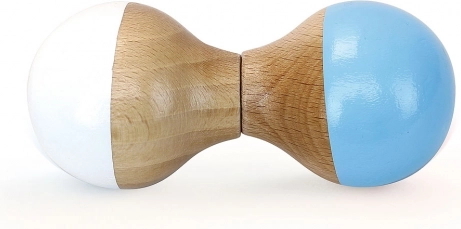 Hochet en bois blanc et bleu