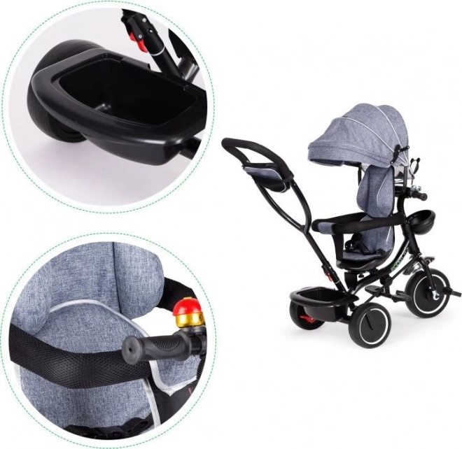 ECOTOYS Tricycle avec toit et barre de poussée gris