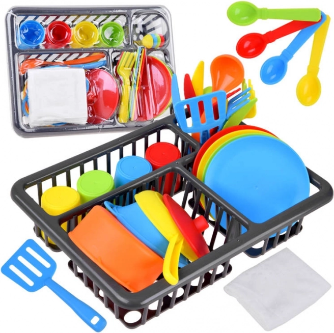 Ensemble de vaisselle de cuisine pour enfants avec égouttoir, 28 pièces