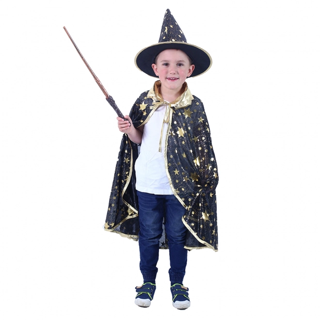 Manteau d'enfant noir avec chapeau de sorcière