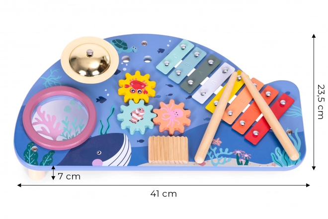 Table musicale avec xylophone, cymbales, tambourin et hochet monde marin ECOTOYS