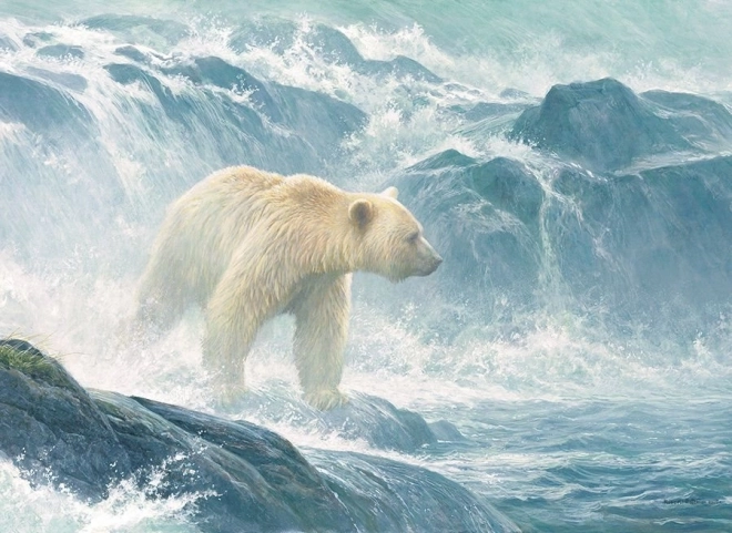 Puzzle Chasse au saumon - Ours polaire 500 pièces