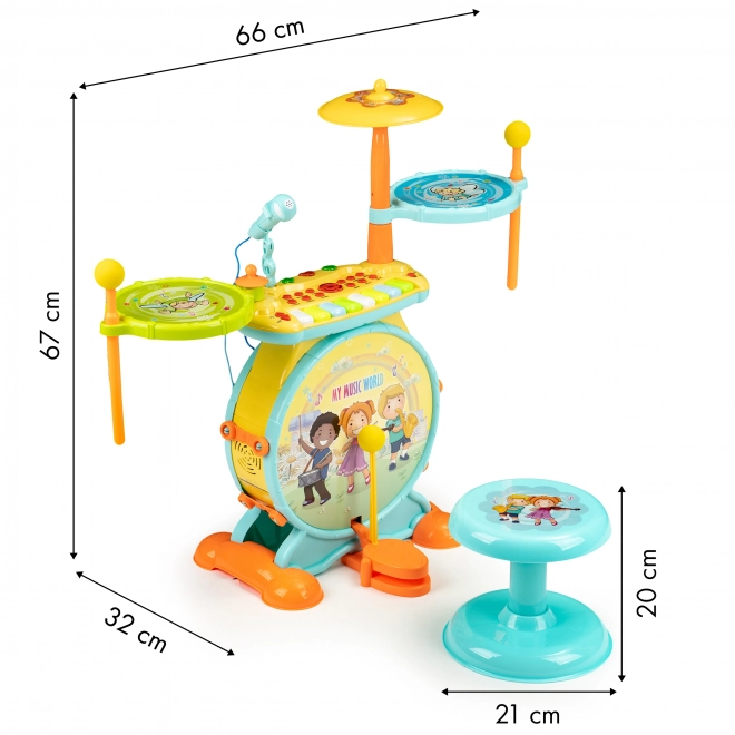 Batterie et claviers pour enfants 2 en 1 avec microphone et LED