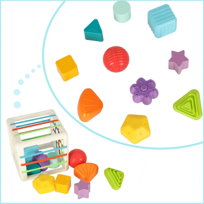 Cube sensoriel flexible avec blocs puzzle carrés et trieur de formes