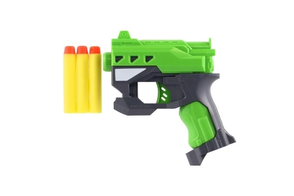 Pistolet à balles en mousse 12x14cm plastique + 3 munitions 2 couleurs sur carte