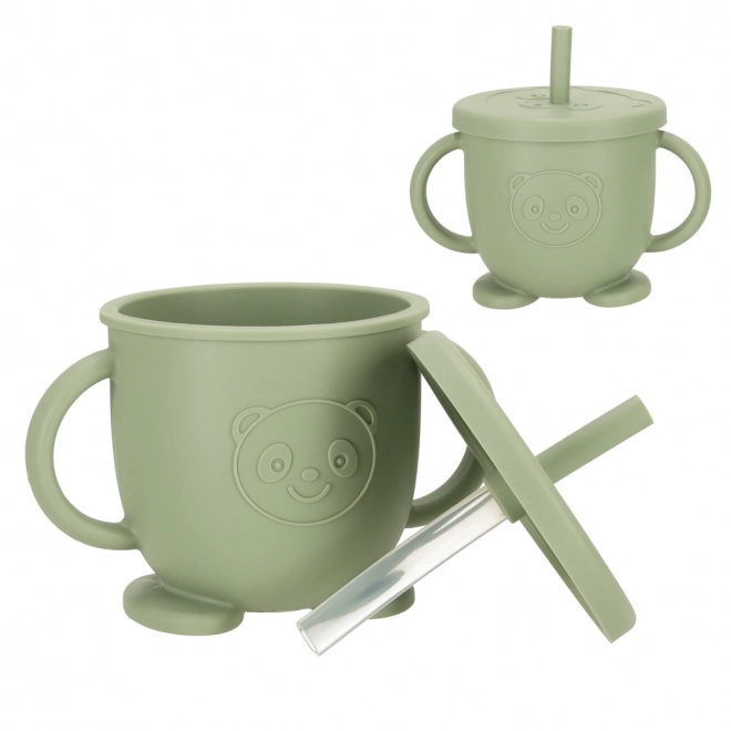 Ensemble vaisselle en silicone pour enfants avec motif hibou en vert militaire