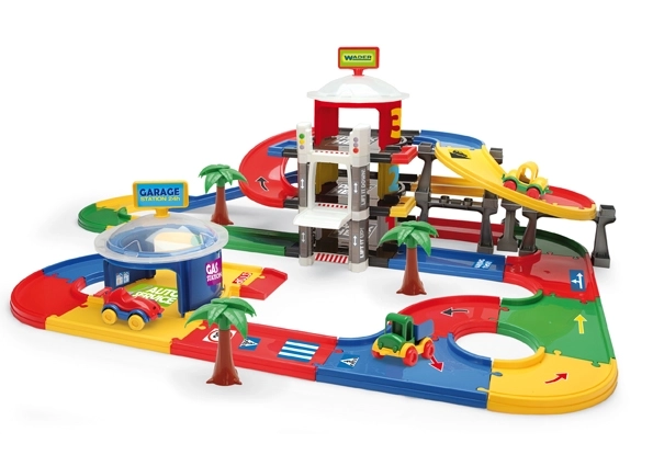 Méga garage 3 étages plastique 7,4m + 3 voitures en boîte 79x53x14cm Wader