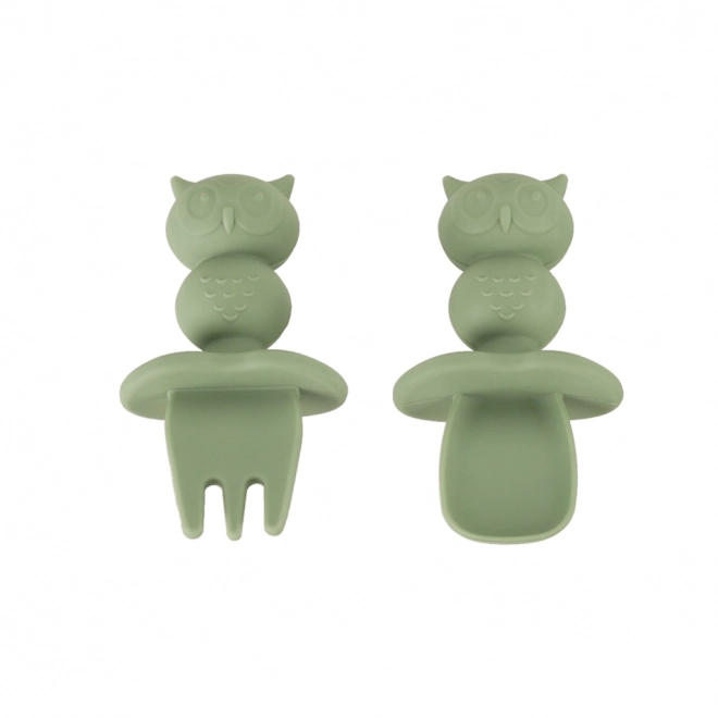 Ensemble vaisselle en silicone pour enfants avec motif hibou en vert militaire