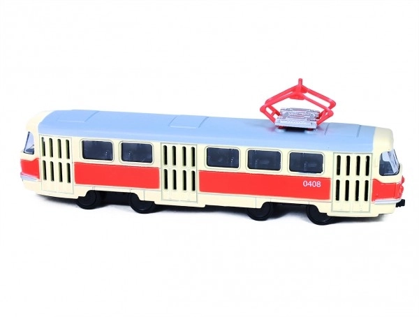 Tramway Tatra T3 tchèque en métal 16cm rétro à retour en arrière dans une boîte 20x8x6cm design CZ